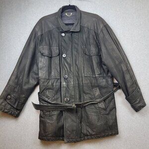 Marchal Paris Leather Jacket‎ Mens XL Black Belted